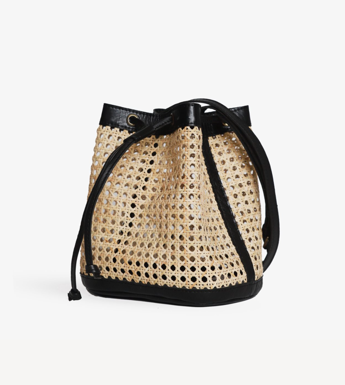 Margot Natural Rattan and Black Leather Tote
